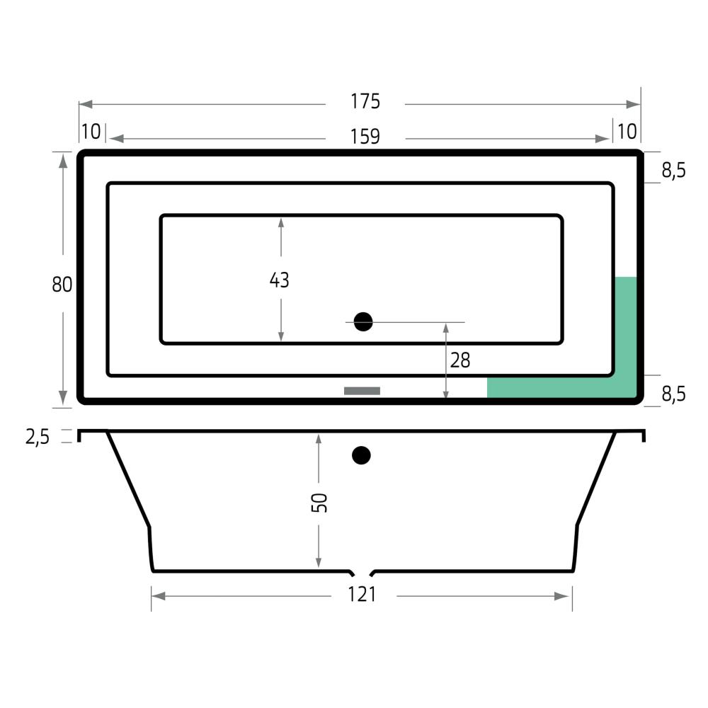 Xenz Society bubbelbad 175x80 cm met RB1 whirlpool wit