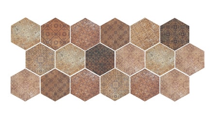Hexagon vloer en wandtegel Pompei marron decor 20×24 (1)