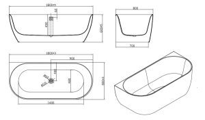 Sanisense Pluto half vrijstaand bad 180×80 cm mat zwart (4)