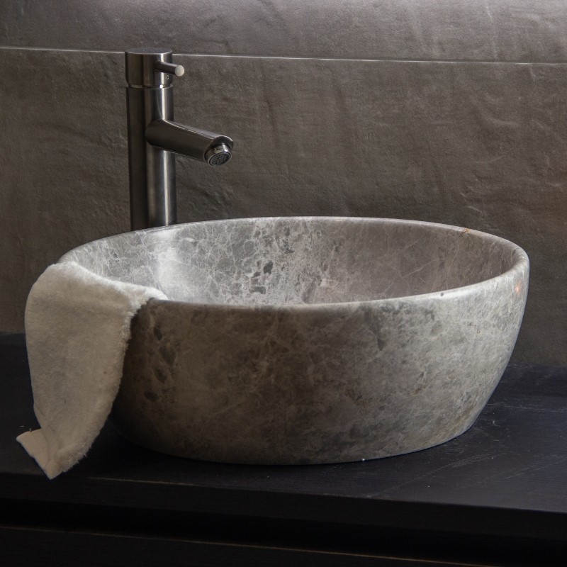 Sanisense waskom marmer rond Tundra Grey 40,5 cm