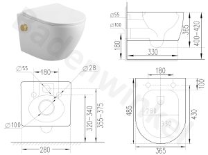 Delivo Liva bidet toilet wit met bidetkraan goud rimfree met softclose zitting