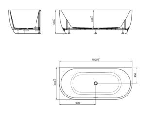 Wiesbaden Zenn half vrijstaand bad 180×80 cm wit