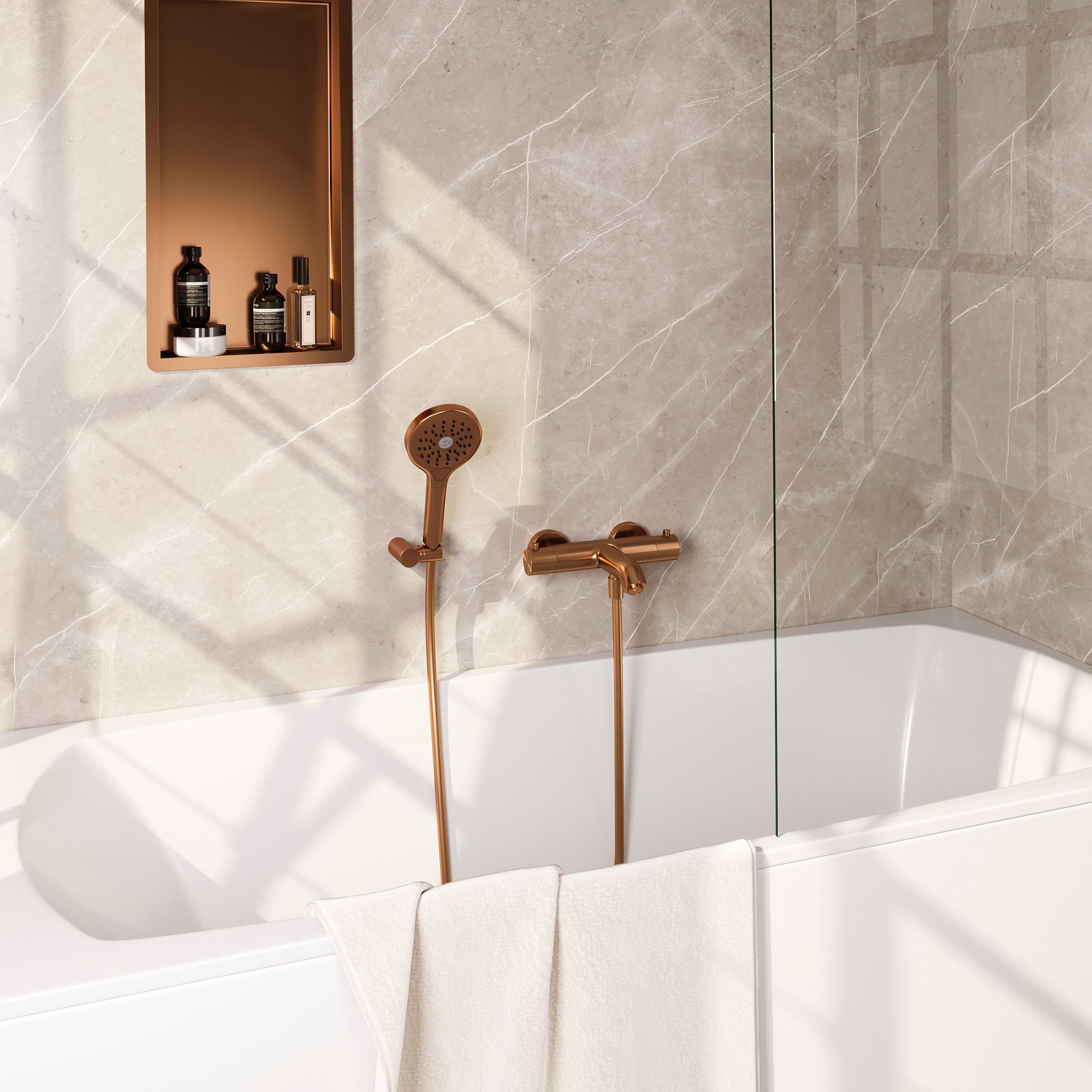 Brauer Copper Edition thermostatische badkraan koper geborsteld PVD set 3