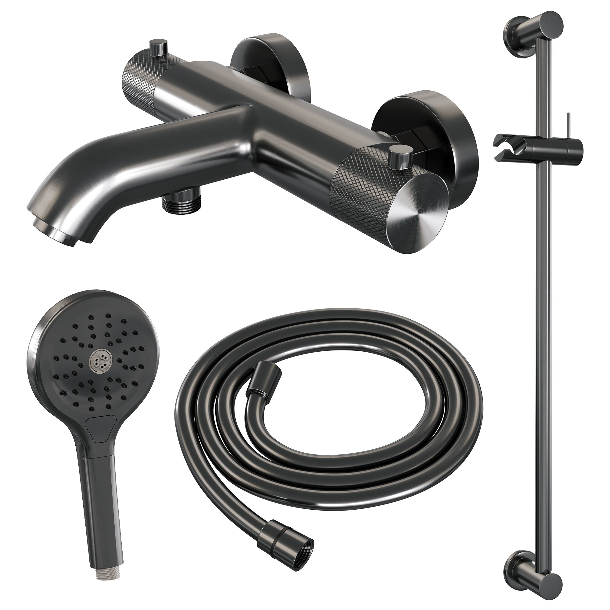 Brauer Gunmetal Carving thermostatische badkraan gunmetal geborsteld PVD set 2