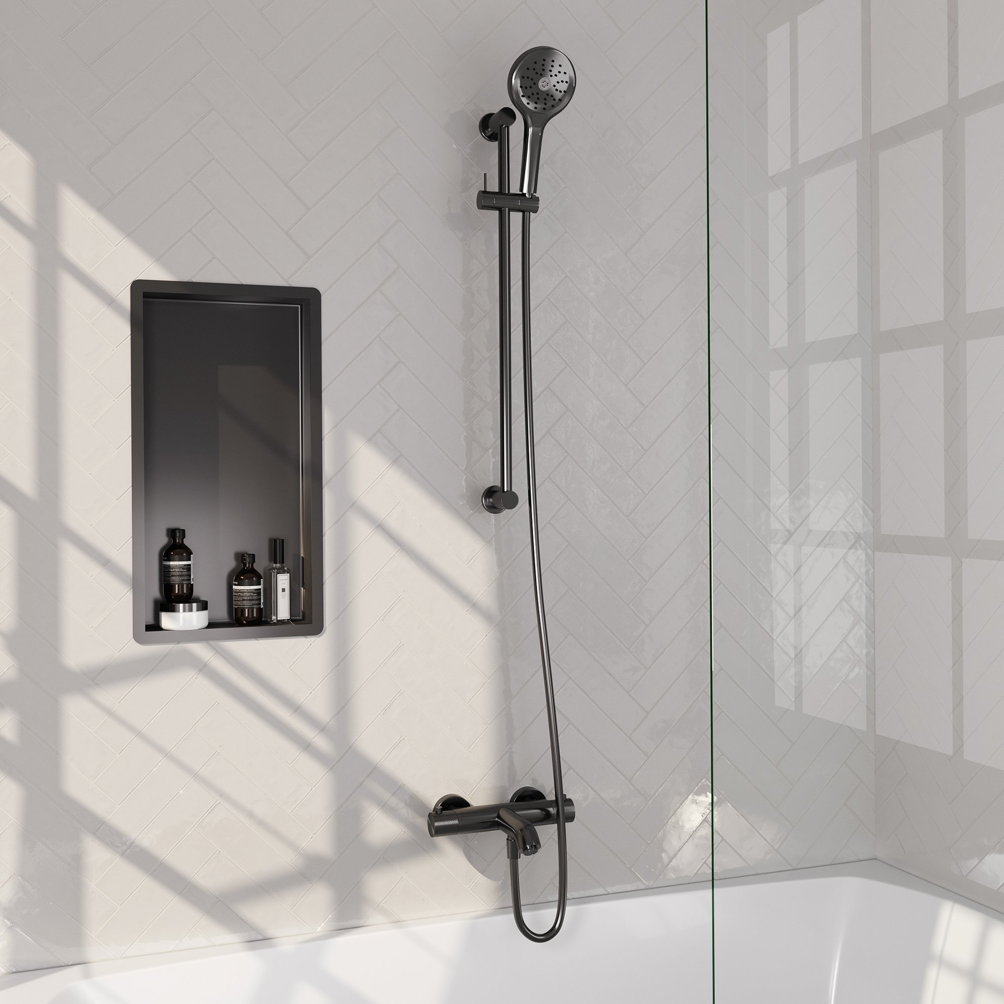 Brauer Gunmetal Carving thermostatische badkraan PVD gunmetal geborsteld