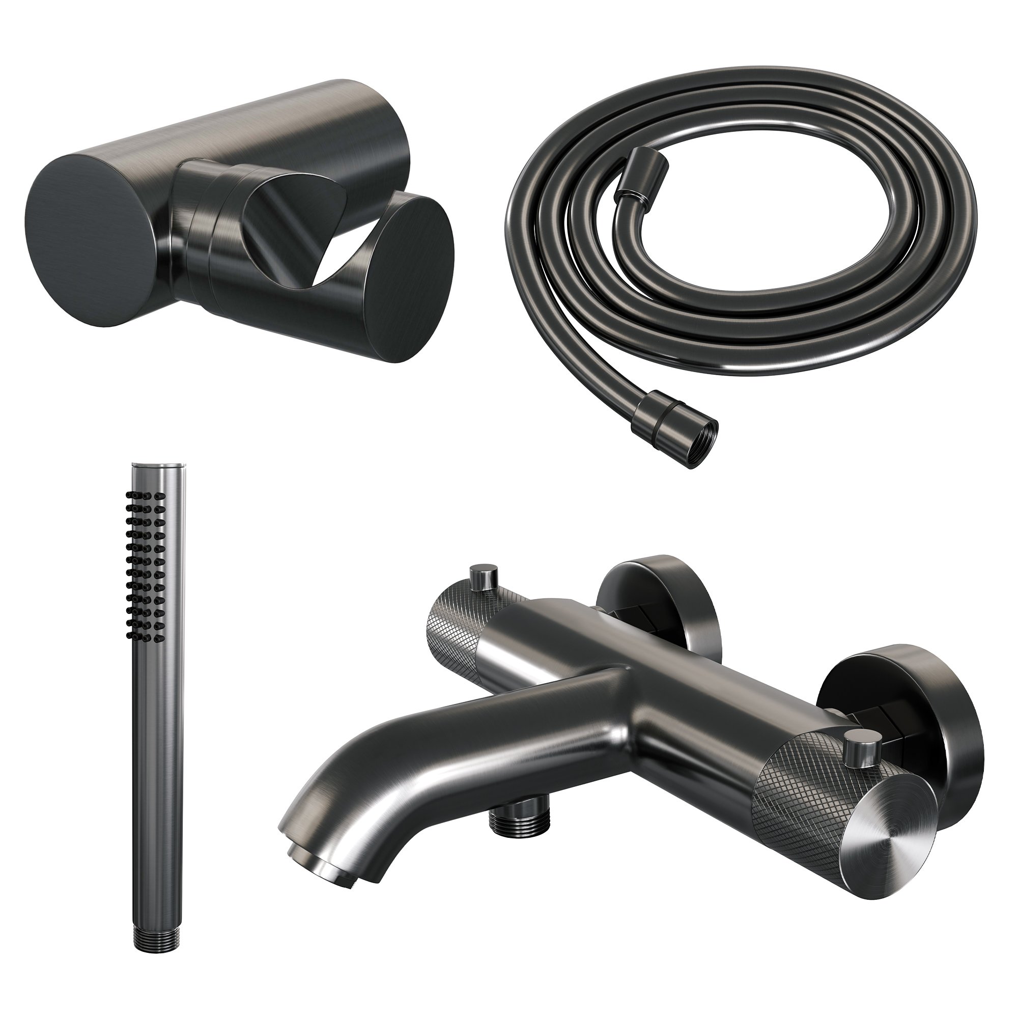 Brauer Gunmetal Carving thermostatische badkraan gunmetal geborsteld PVD set 3