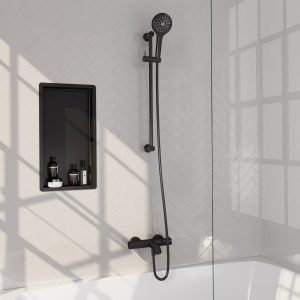 Brauer Black Carving thermostatische badkraan mat zwart set 4