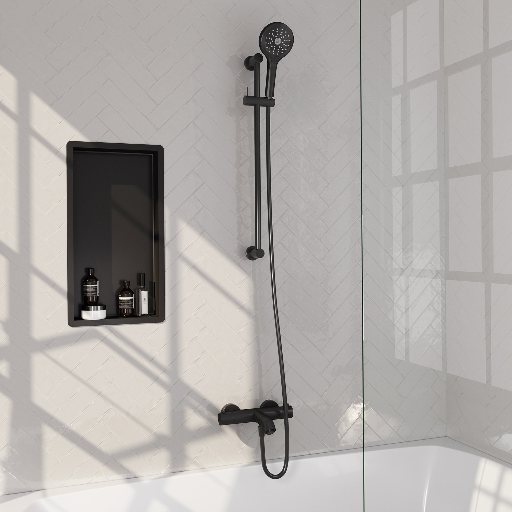 Brauer Black Carving thermostatische badkraan mat zwart set 4