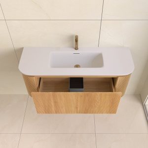Sanisense Villena wastafelmeubel 120 cm eiken gefineerd met solid surface wastafel