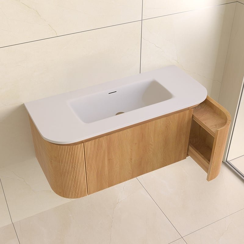 Sanisense Villena wastafelmeubel 100 cm eiken gefineerd met solid surface wastafel
