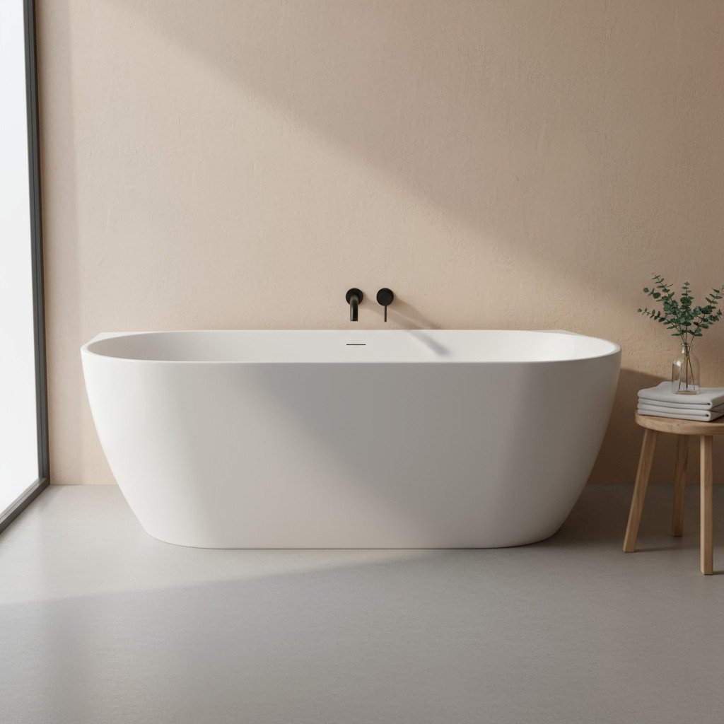 Sanisense Pluto half vrijstaand bad 180×80 cm mat wit