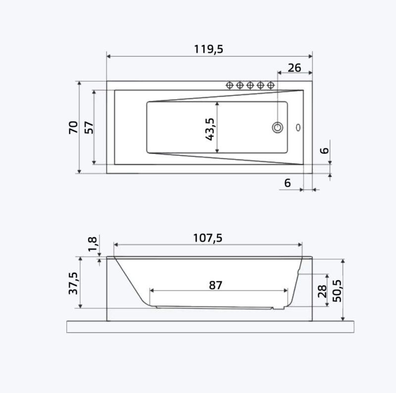 Xenz Jamaica klein inbouw bad 120×70 cm wit