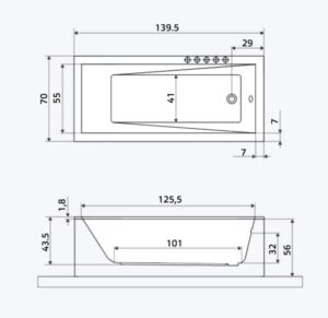 Xenz Jamaica klein inbouw bad 140×70 cm wit