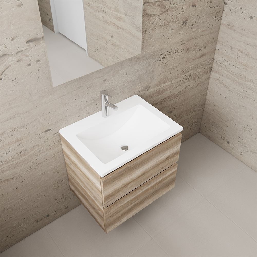 Gliss Design wastafelmeubel 60 cm Artisan Oak met wastafel glans wit