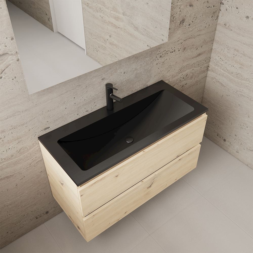 Gliss Design wastafelmeubel 100 cm Artisan Oak met wastafel mat zwart (1)
