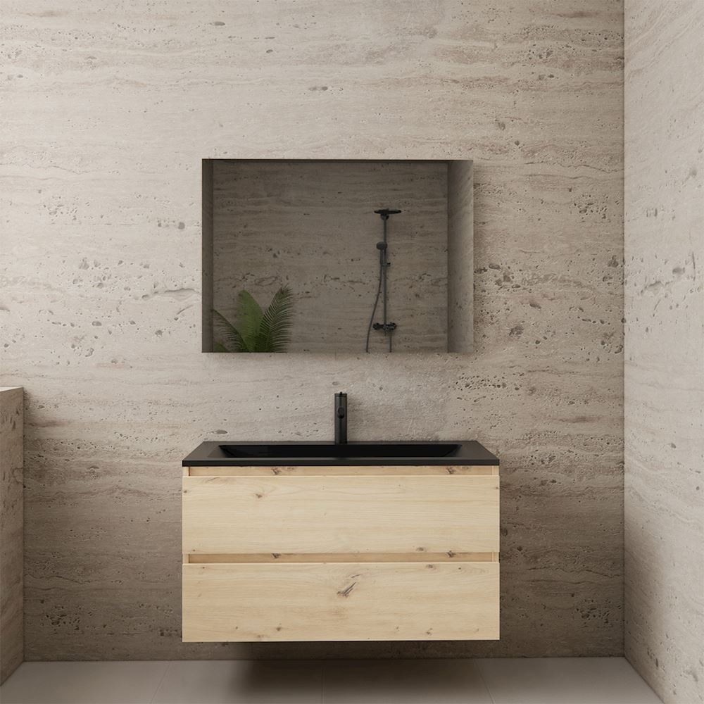 Gliss Design wastafelmeubel 100 cm Artisan Oak met wastafel mat zwart