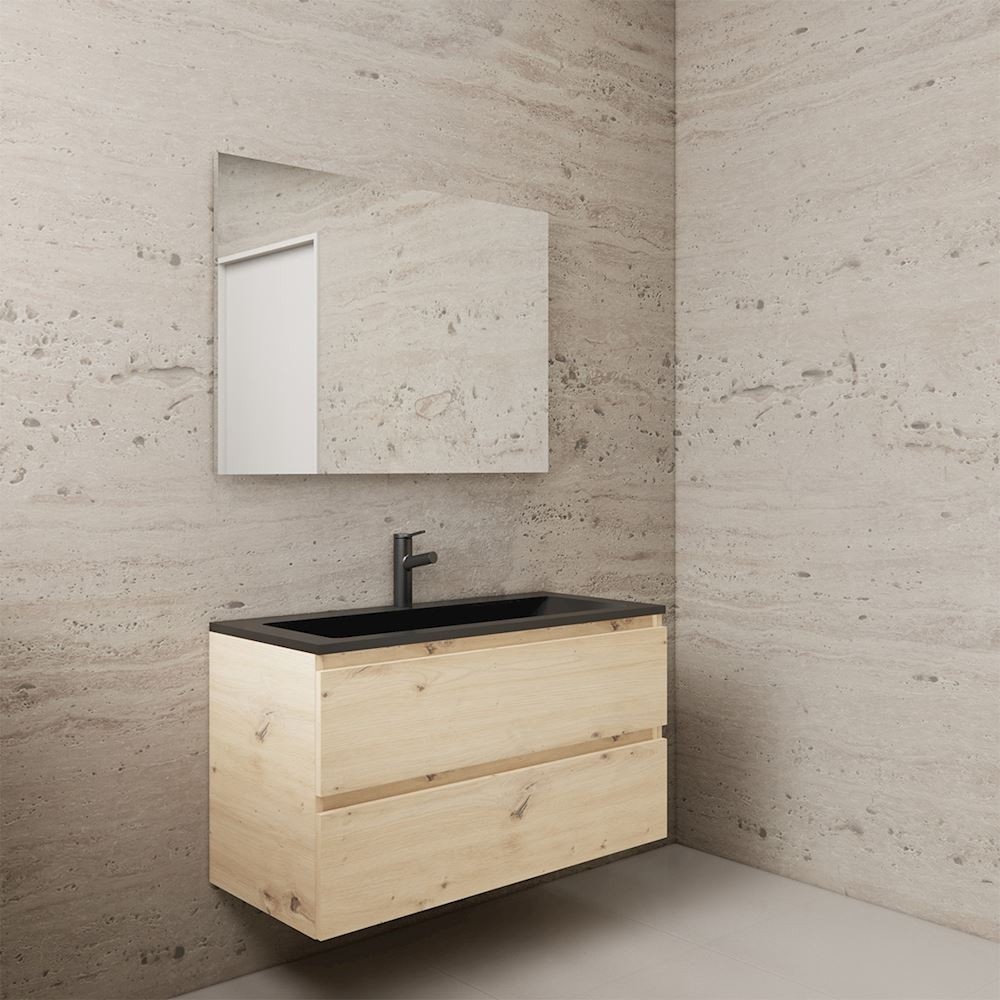 Gliss Design wastafelmeubel 100 cm Artisan Oak met wastafel mat zwart (3)
