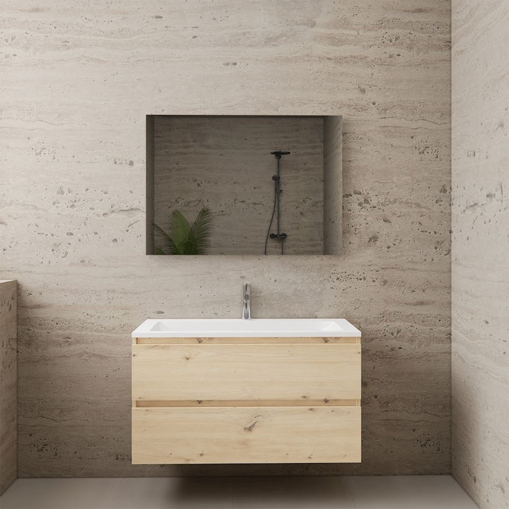 Gliss Design wastafelmeubel 100 cm Artisan Oak met wastafel glans wit