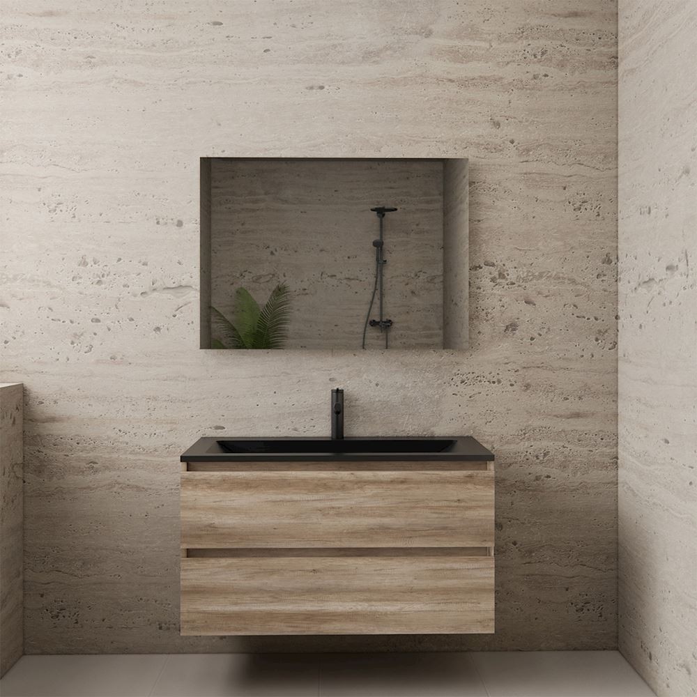 Gliss Design wastafelmeubel 100 cm Canyon Oak met wastafel mat zwart