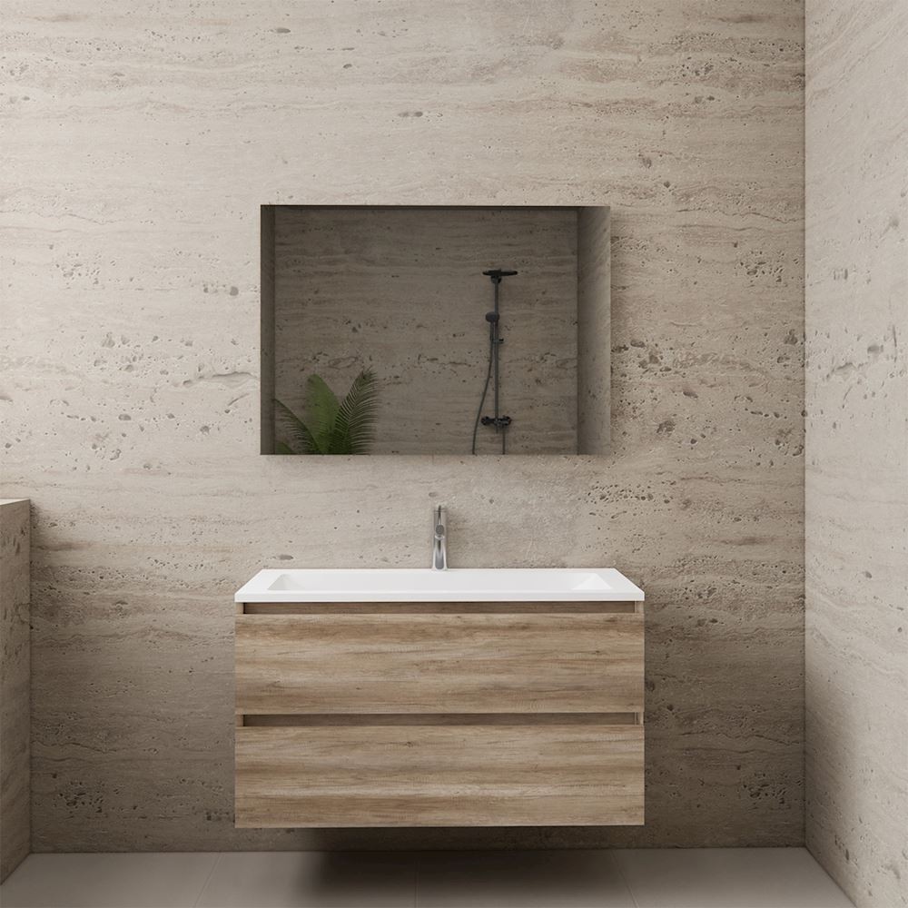 Gliss Design wastafelmeubel 100 cm Canyon Oak met wastafel glans wit