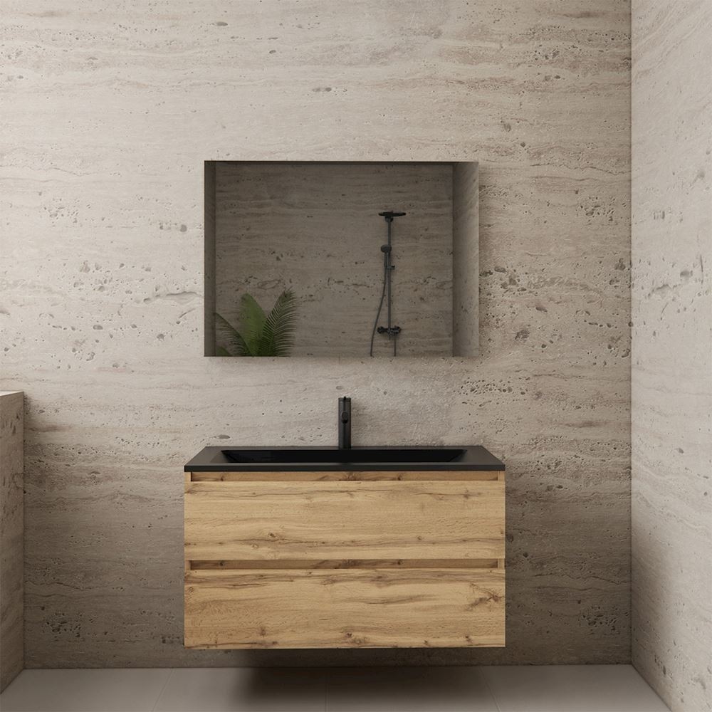 Gliss Design wastafelmeubel 100 cm Dakota Oak met wastafel mat zwart