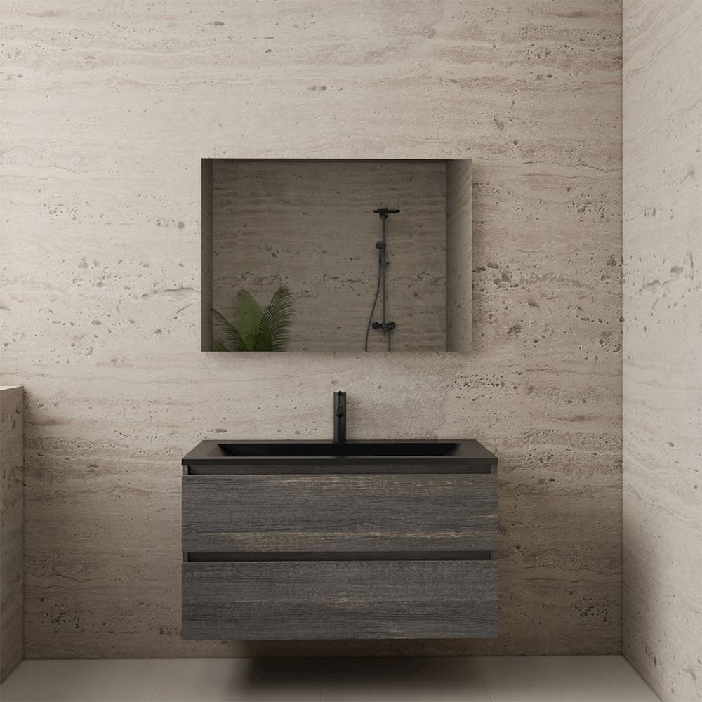 Gliss Design wastafelmeubel 100 cm Freya Oak met wastafel mat zwart
