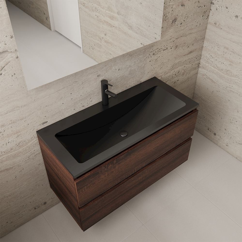 Gliss Design wastafelmeubel 100 cm Sonoma Choco met wastafel mat zwart (1)