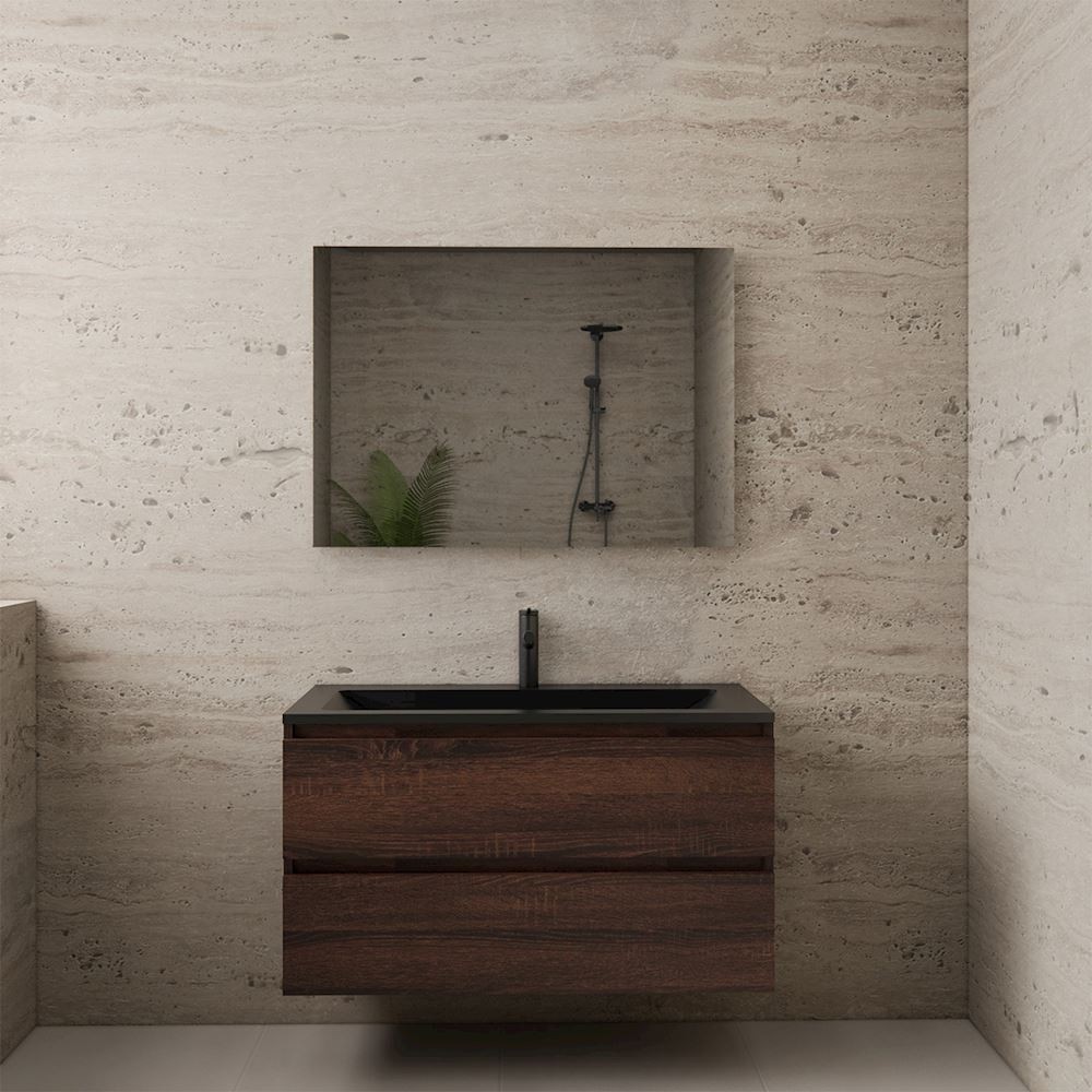 Gliss Design wastafelmeubel 100 cm Sonoma Choco met wastafel mat zwart