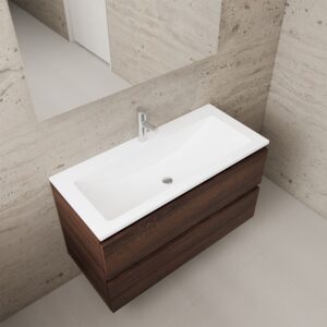 Gliss Design wastafelmeubel 100 cm Sonoma Choco met wastafel wit (1)