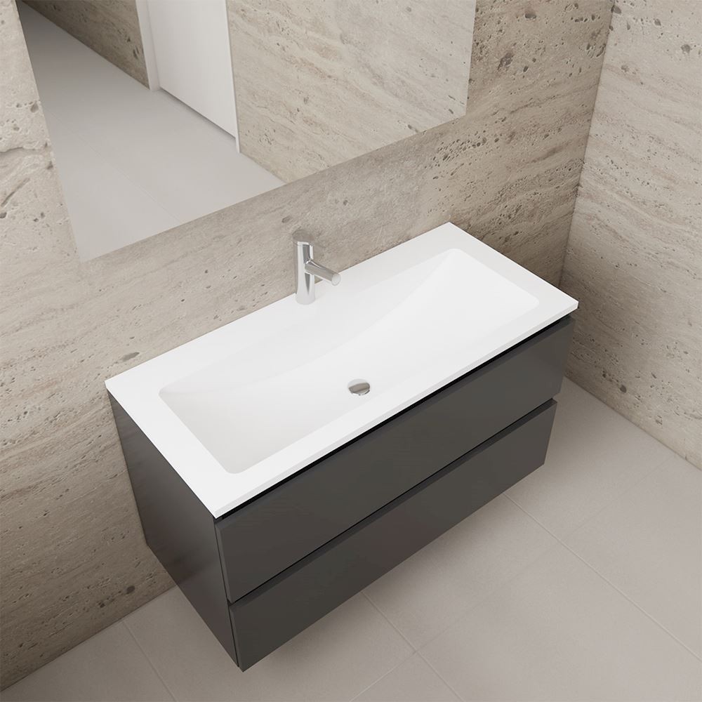 Gliss Design wastafelmeubel 100 cm antraciet hoogglans met wastafel wit (1)