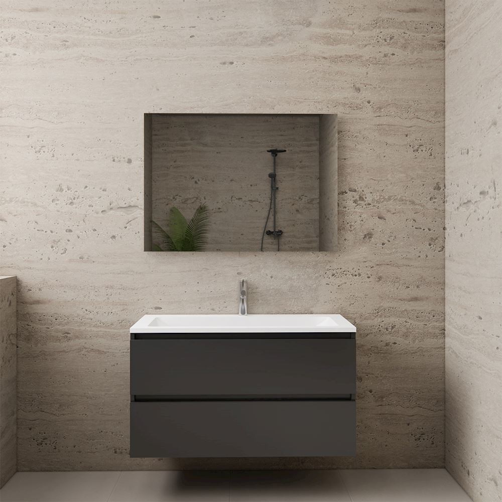 Gliss Design wastafelmeubel 100 cm antraciet hoogglans met wastafel glans wit