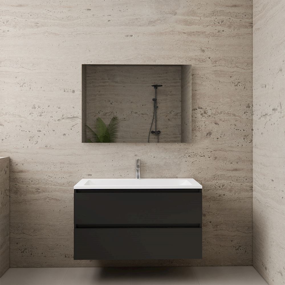 Gliss Design wastafelmeubel 100 cm mat zwart met wastafel glans wit