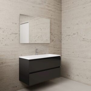 Gliss Design wastafelmeubel 100 cm wit hoogglans met wastafel mat zwart
