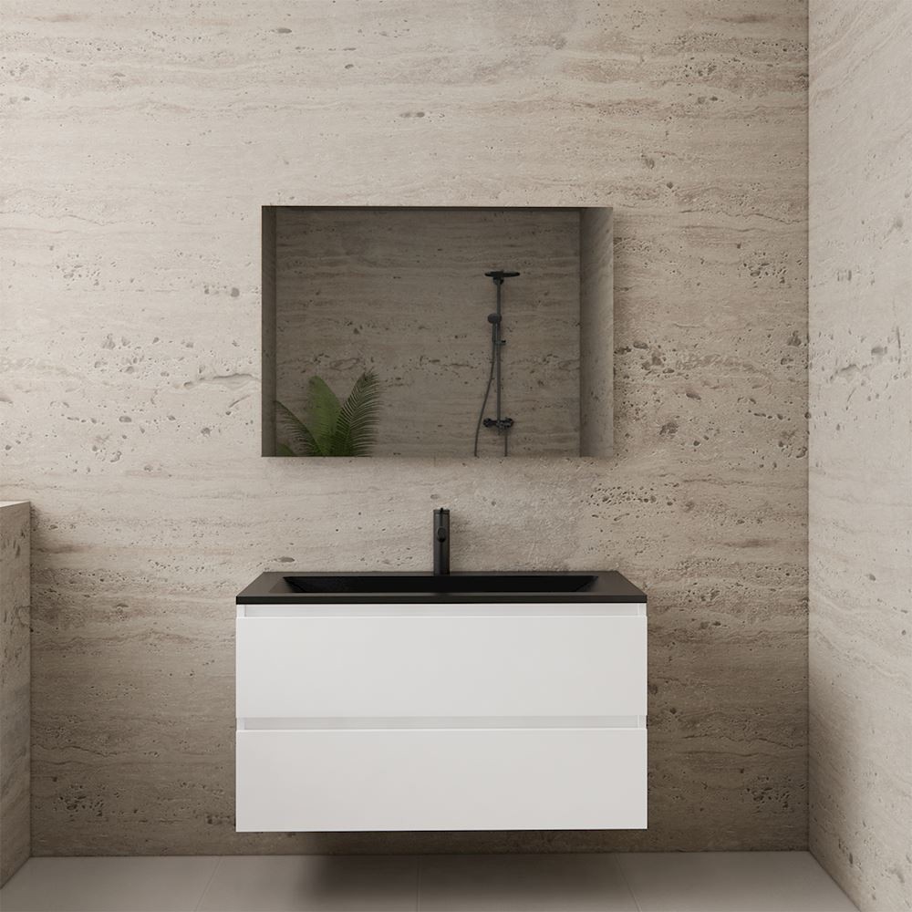 Gliss Design wastafelmeubel 100 cm wit hoogglans met wastafel mat zwart