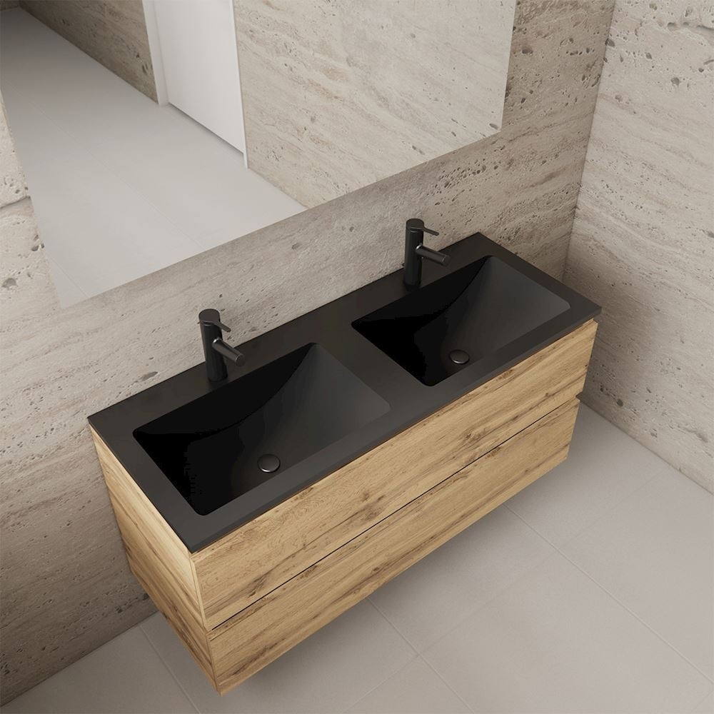 Gliss Design wastafelmeubel 120 cm Dakota Oak met wastafel mat zwart (1) Gliss Design wastafelmeubel 120 cm Dakota Oak met wastafel mat zwart (1)
