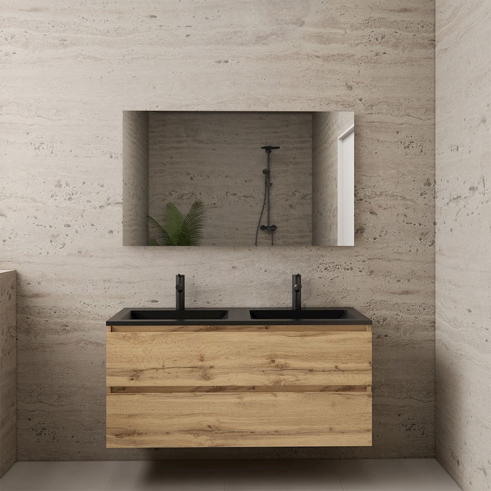 Gliss Design wastafelmeubel 120 cm Dakota Oak met wastafel mat zwart