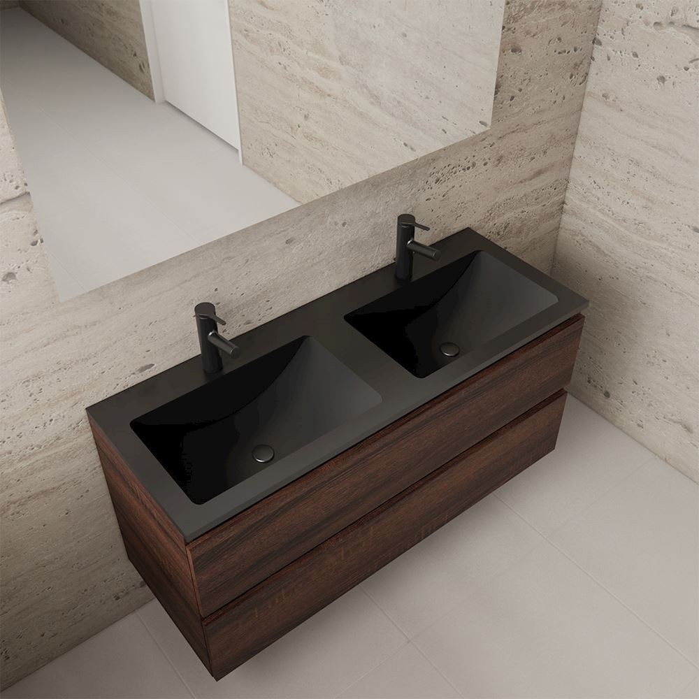 Gliss Design wastafelmeubel 120 cm Sonoma Choco met wastafel mat zwart (1)