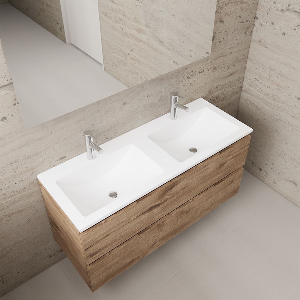 Gliss Design wastafelmeubel 120 cm Sonoma Choco met wastafel wit (1)