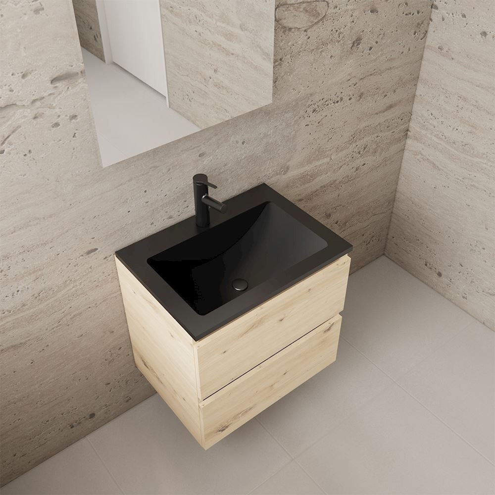 Gliss Design wastafelmeubel 60 cm antraciet hoogglans met wastafel mat zwart