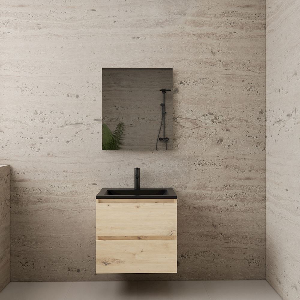 Gliss Design wastafelmeubel 60 cm Artisan Oak met wastafel mat zwart