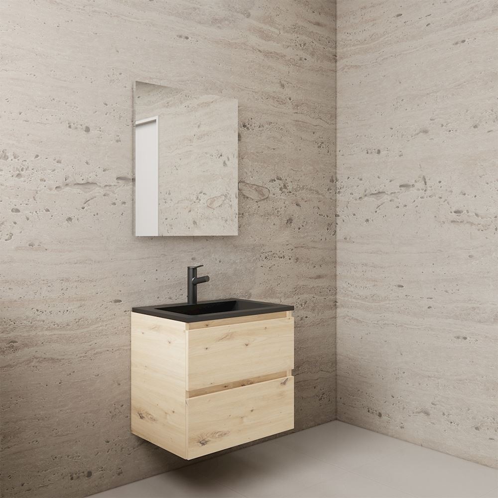 Gliss Design wastafelmeubel 60 cm antraciet hoogglans met wastafel mat zwart