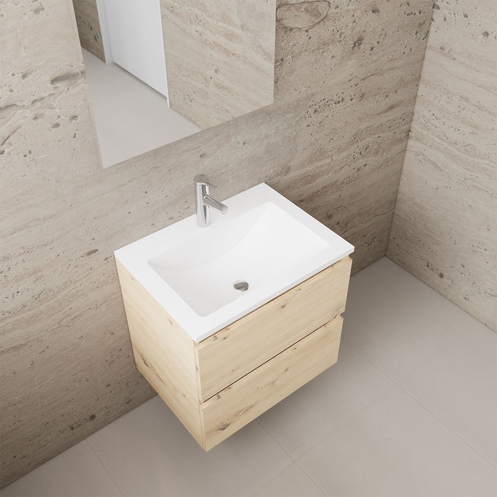 Gliss Design wastafelmeubel 60 cm Artisan Oak met wastafel mat zwart