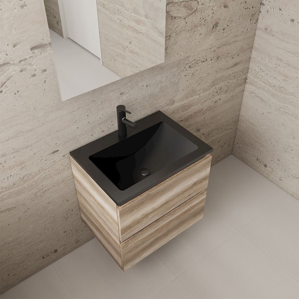 Gliss Design wastafelmeubel 60 cm Artisan Oak met wastafel glans wit