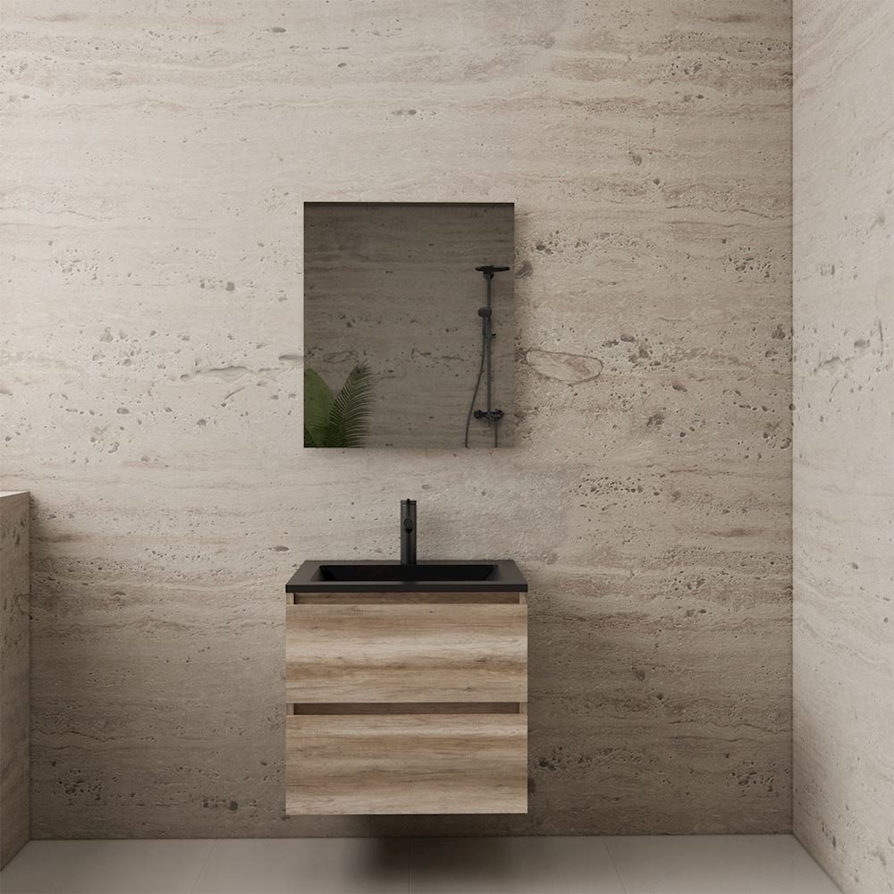 Gliss Design wastafelmeubel 60 cm Canyon Oak met wastafel mat zwart