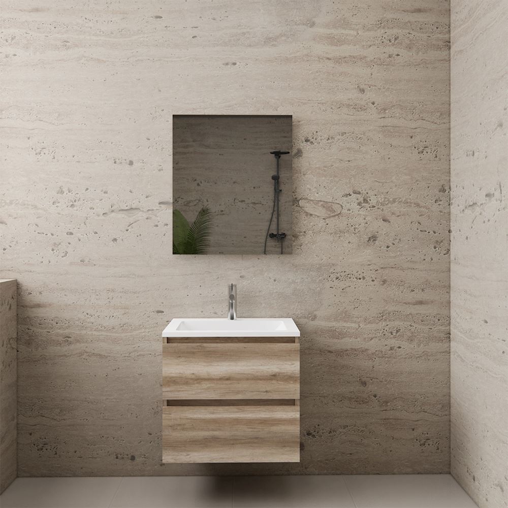 Gliss Design wastafelmeubel 60 cm Canyon Oak met wastafel mat wit
