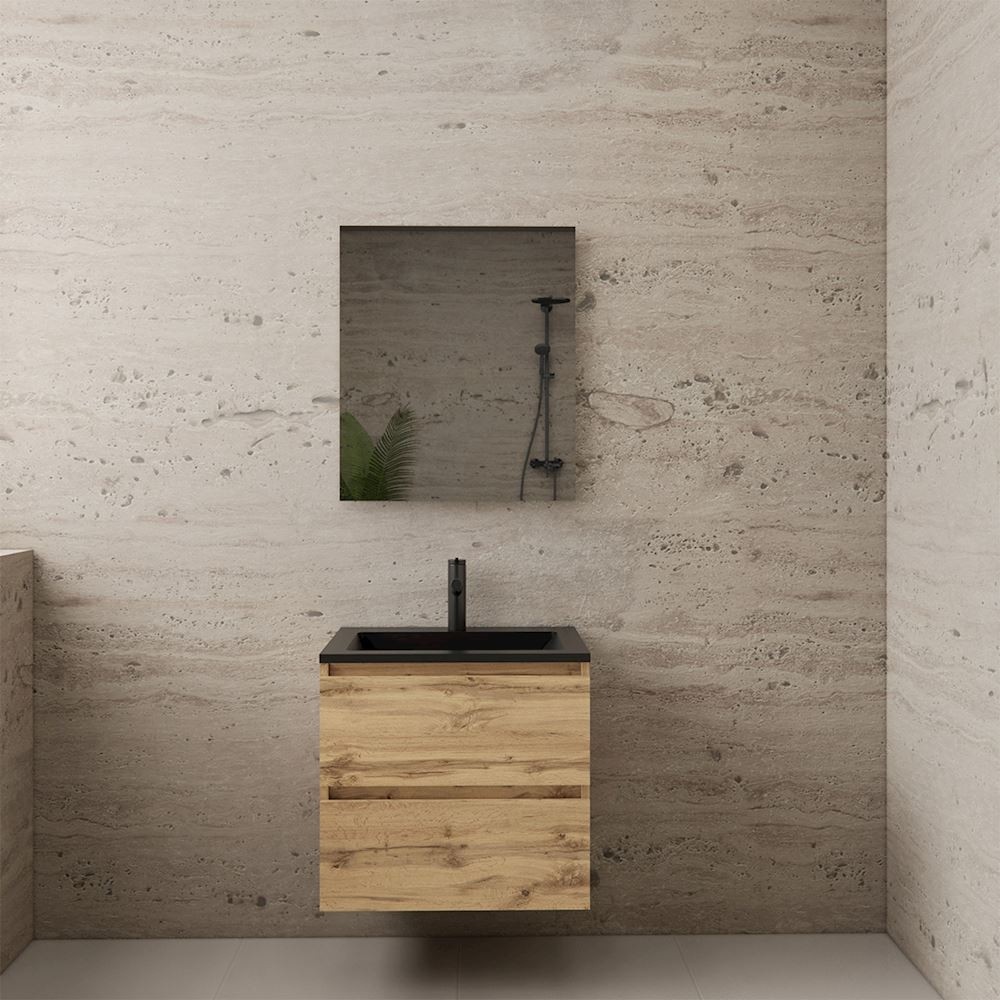 Gliss Design wastafelmeubel 60 cm Dakota Oak met wastafel mat zwart