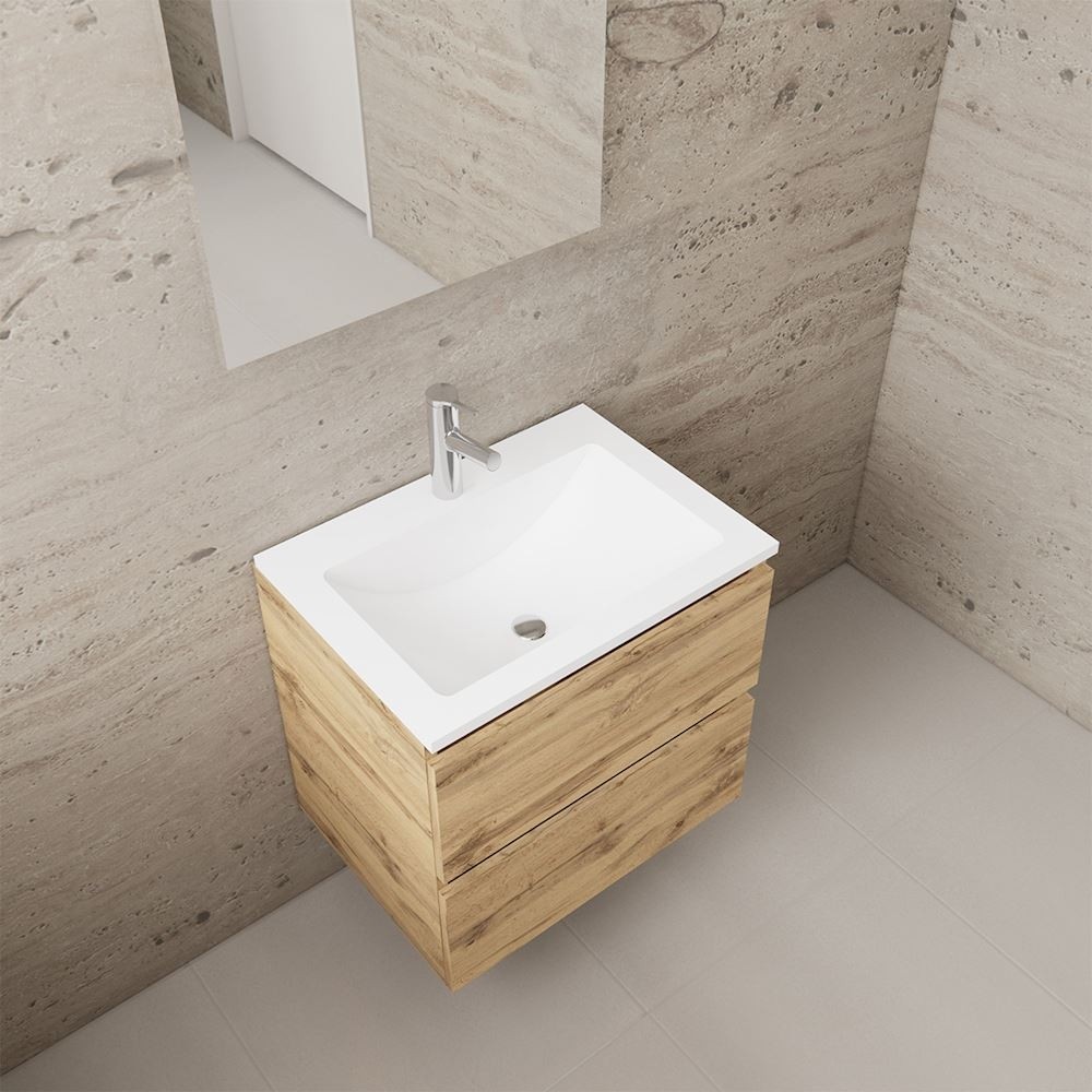 Gliss Design wastafelmeubel 60 cm Canyon Oak met wastafel mat zwart