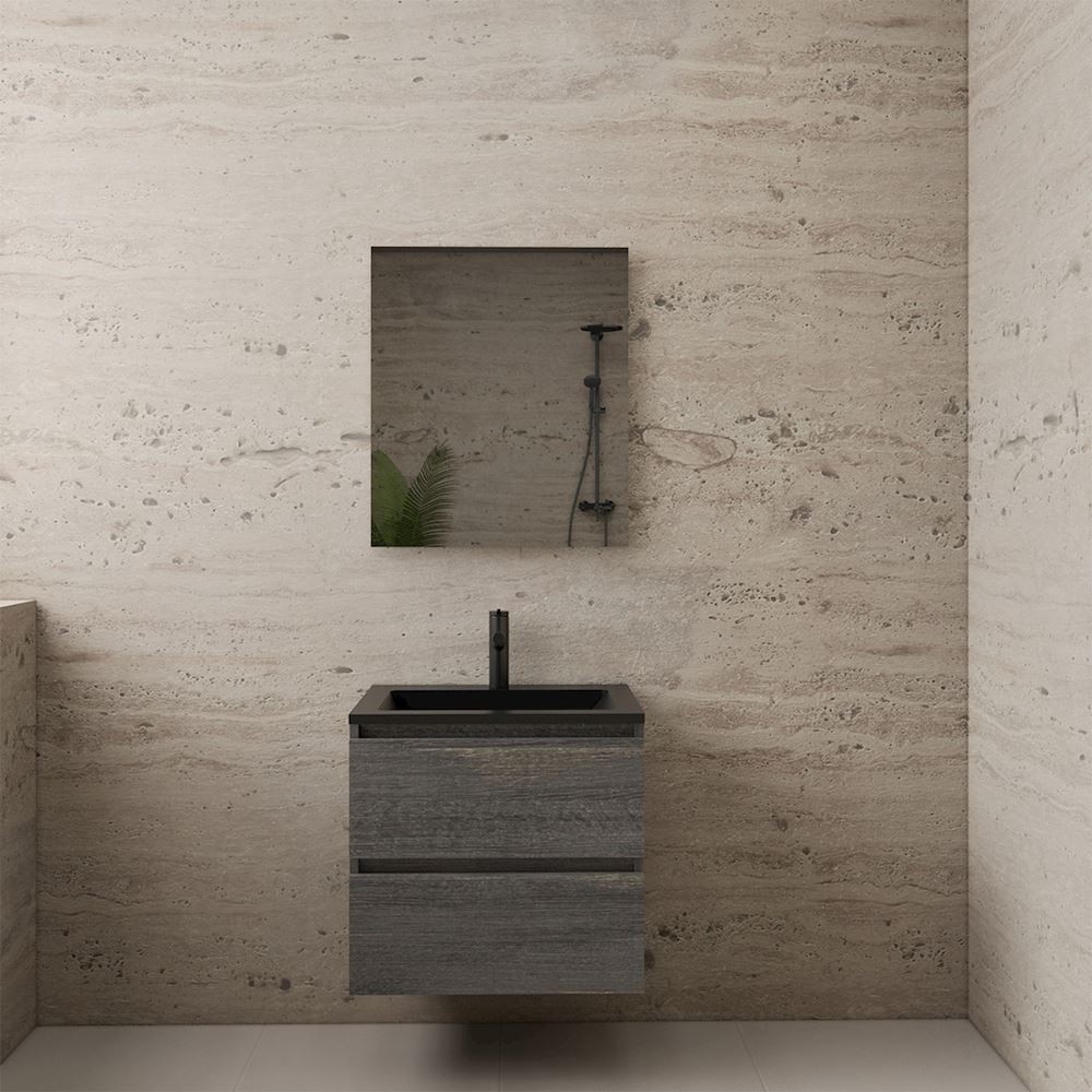 Gliss Design wastafelmeubel 60 cm Freya Oak met wastafel mat zwart