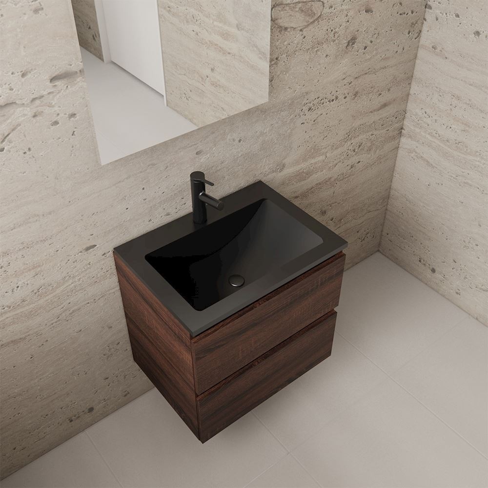 Gliss Design wastafelmeubel 60 cm Freya Oak met wastafel mat zwart