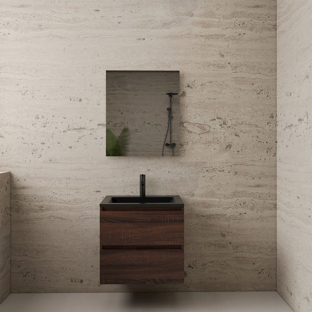 Gliss Design wastafelmeubel 60 cm Sonoma Choco met wastafel mat zwart